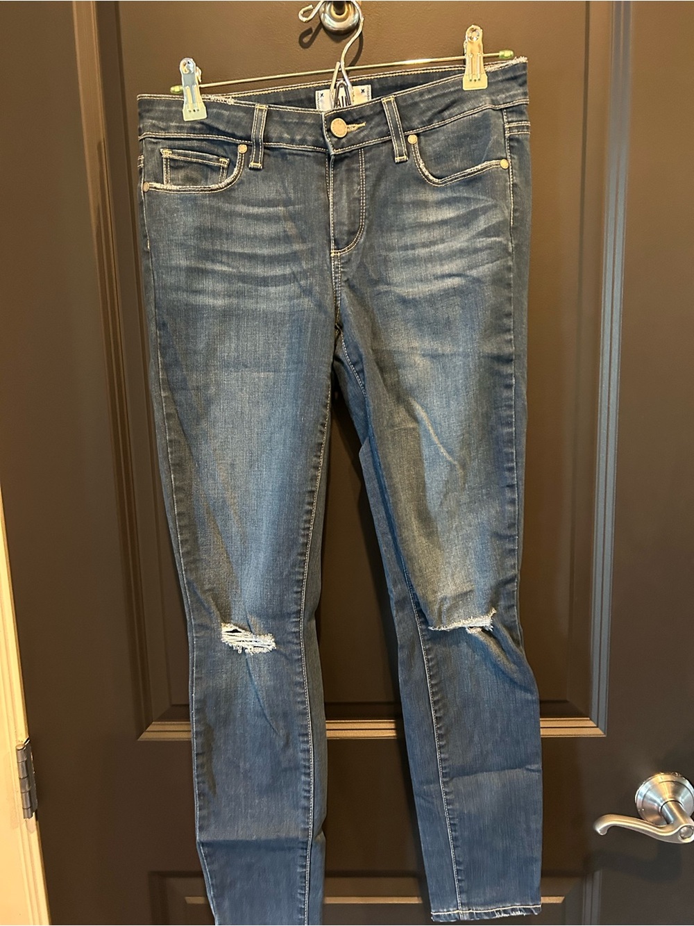 PAIGE Indigo Wash Verdugo Ankle Jeans with Knee Rips